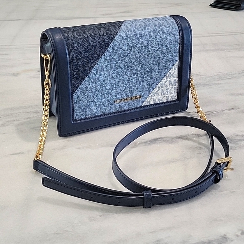 Michael Kors Jet Set Oversized Diagonal Crossbody - Navy Blue Multi